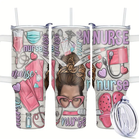 Nurse 40 Oz Tumbler Nurse Girl Medical Items Pattern Tumbler 40 Oz Colorful