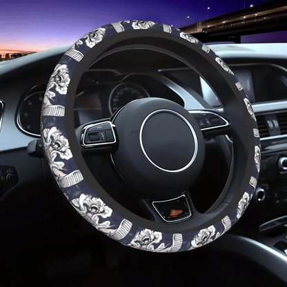 One Piece Steering Wheel Cover One Piece Luffy Gear 5 Pattern Driving Wheel Cover White Gray