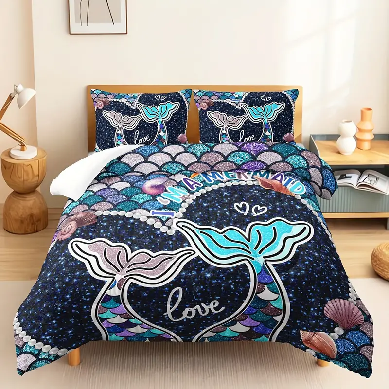 Mermaid Bedding Set I Am A Mermaid Scale Pattern Duvet Covers Blue Unique Gift