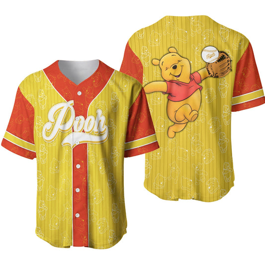 Winnie The Pooh Jersey Disney Winnie The Pooh Playing Catcher Red Yellow Jersey Shirt Winnie The Pooh Baseball Jersey Disney Baseball Jersey