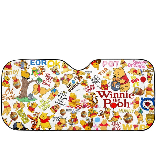 WTP Car Sun Shade Pooh And Friends Quotes Pattern Winshield Sun Shade Colorful