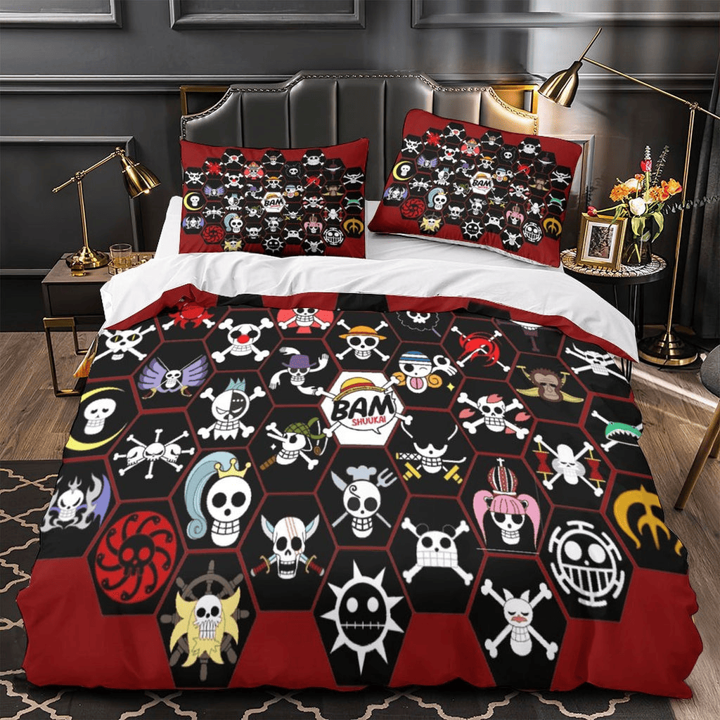 One Piece Bedding Set One Piece Characters Jolly Roger Graphic Duvet Covers Black Unique Gift