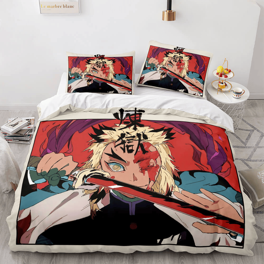 Demon Slayer Bedding Set Kyojuro Rengoku Flame Hashira Duvet Covers Colorful Unique Gift