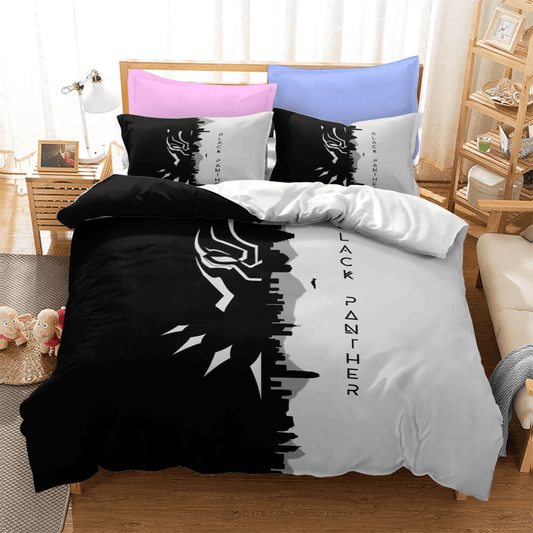 Black Panther Bedding Set MV Black Panther City Skyline Silhouette Duvet Covers Black White Unique Gift