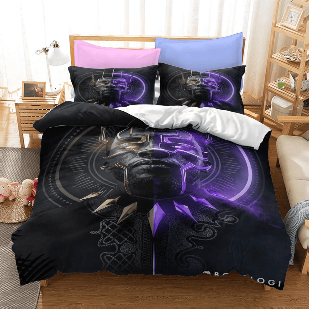 Black Panther Bedding Set MV Black Panther Super Suit Duvet Covers Black Purple Unique Gift