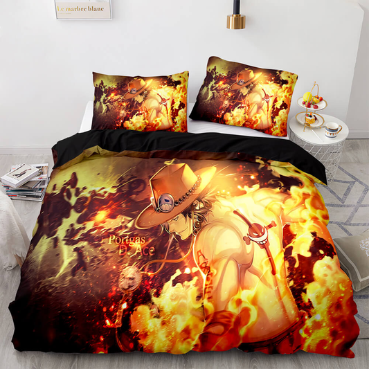 One Piece Bedding Set One Piece Portgas D Ace In Fire Duvet Covers Orange Unique Gift