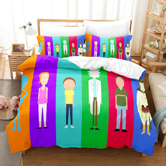 Rick And Morty Bedding Set Rick And Morty Characters Silhouettes Duvet Covers Colorful Unique Gift