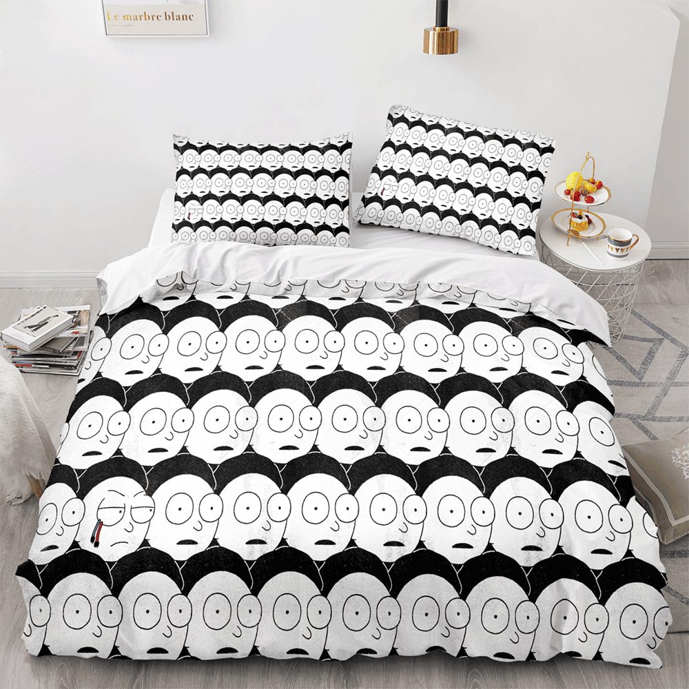 Rick And Morty Bedding Set Morty Face Graphic Pattern Duvet Covers Black White Unique Gift