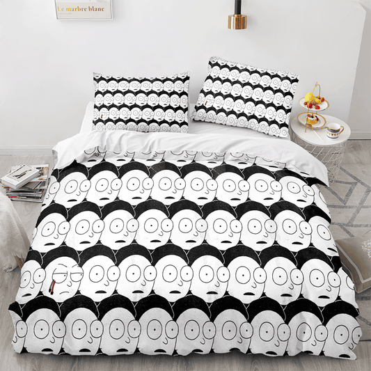 Rick And Morty Bedding Set Morty Face Graphic Pattern Duvet Covers Black White Unique Gift