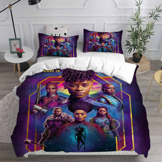 Black Panther Bedding Set MV Black Panther 2 All Characters Duvet Covers Blue Unique Gift