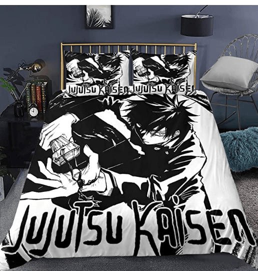 Jujutsu Kaisen Bedding Set Jujutsu Kaisen Character Graphic Duvet Covers Black White Unique Gift