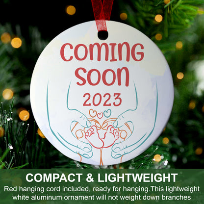 2023 Coming Soon Christmas Ornament Baby On The Way Ornament Expecting Baby Gift For New Parents-Aluminum Metal Ornament