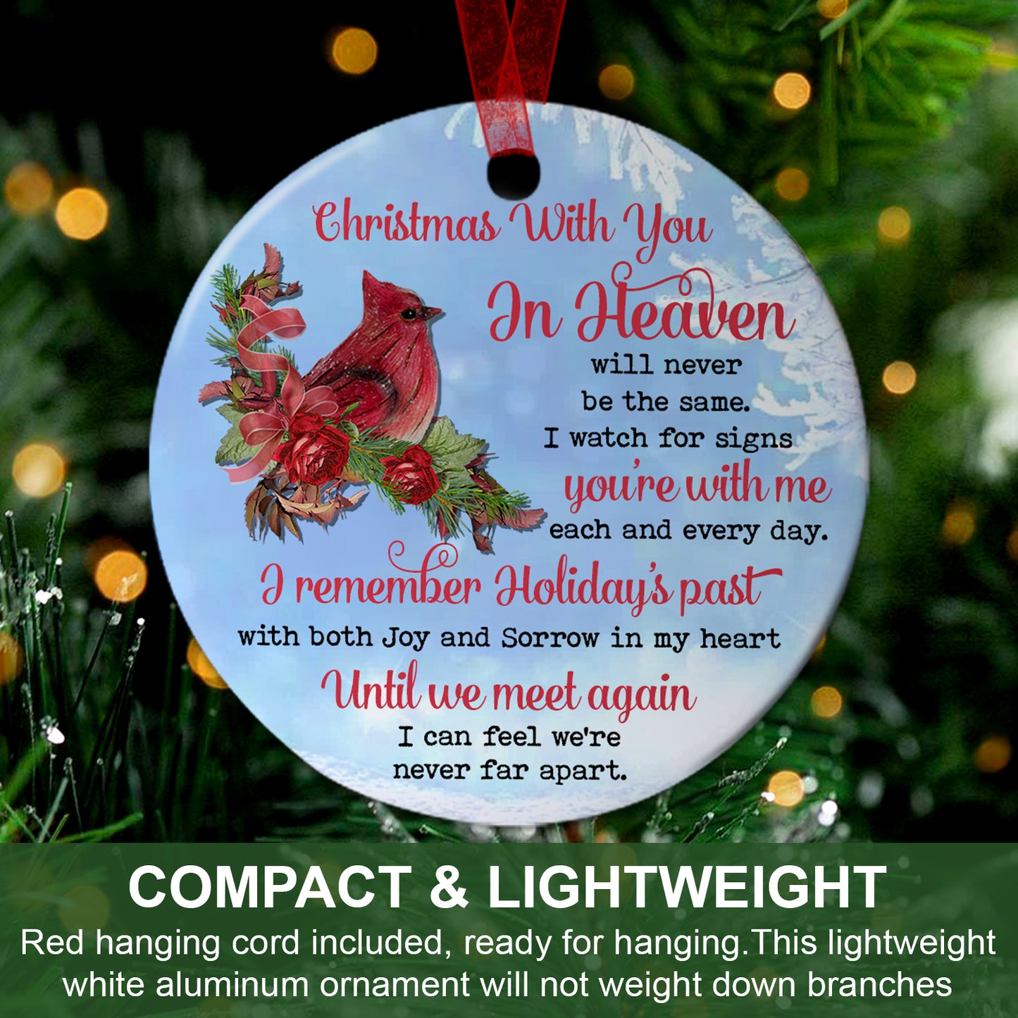 Memorial Ornament Christmas With You In Heaven Ornament Sympathy Keepsake Gift For The Loss Of A Loved One-Aluminum Metal Ornament With Ribbon