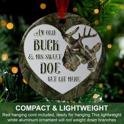 Deer Couple Ornament An Old Buck & His Sweet Doe Get Lit Here Ornament Wedding Gift For Hunting Couple-Aluminum Metal Ornament With Ribbon