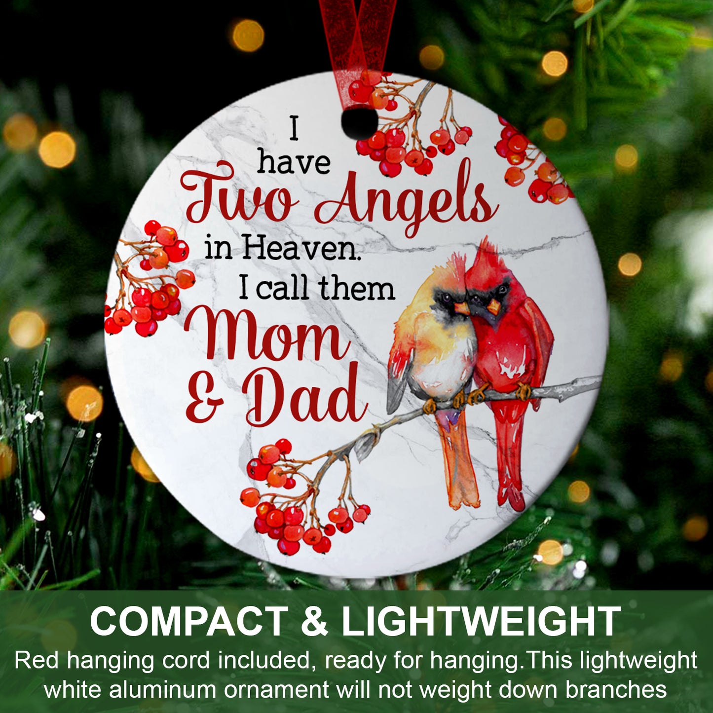 I Have Two Angels Memorial Ornament Mom Dad Memorial Ornament Sympathy Keepsake Gift For The Loss Of Mom Dad - Aluminum Metal Ornament With Ribbon