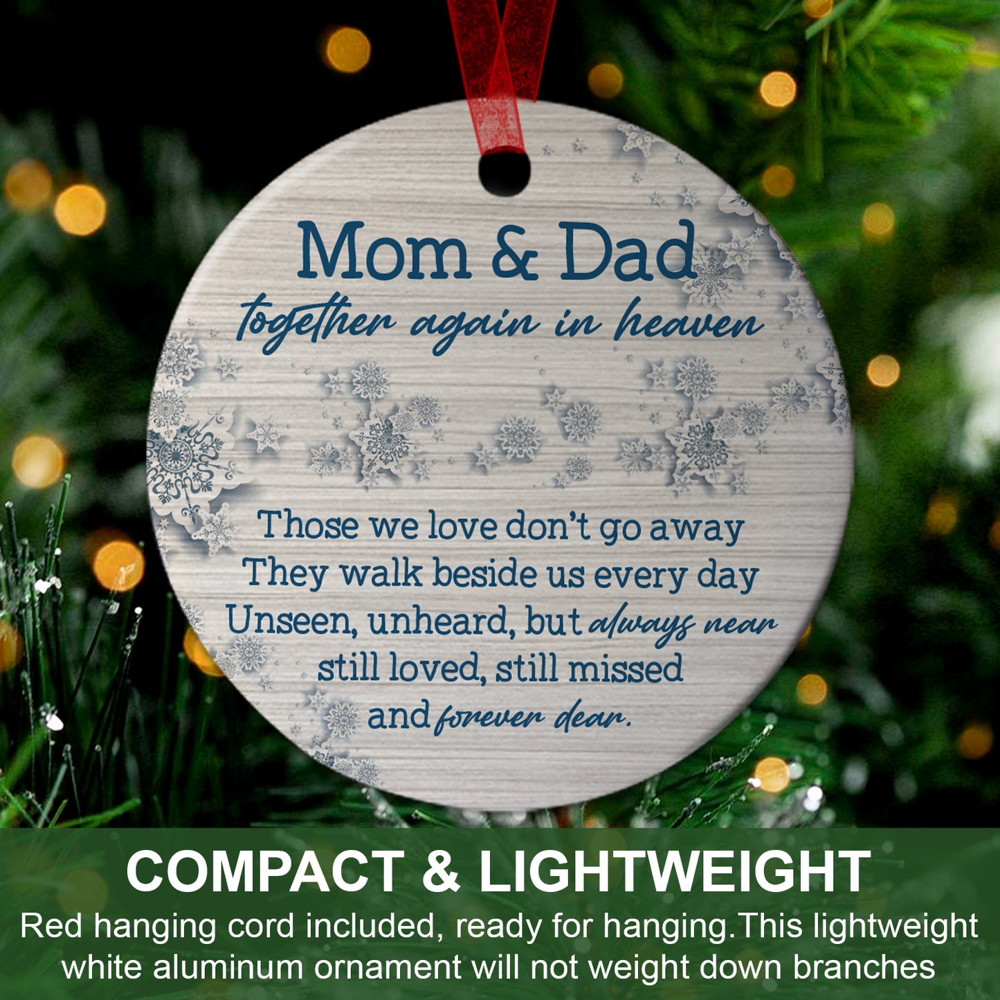 Mom & Dad Memorial Ornament Together Again In Heaven Ornament Sympathy Keepsake Gift For Loss Of Mom Dad - Aluminum Metal Ornament