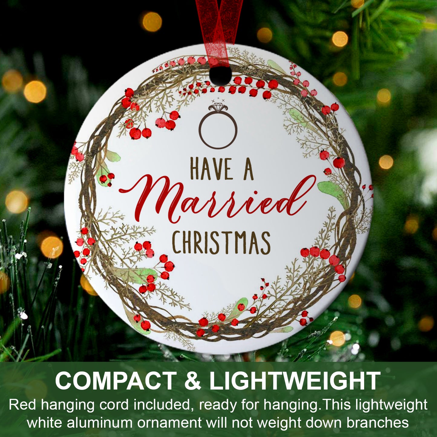 Have A Married Christmas Ornament Decorations Married Ornament Wedding Gifts - Newlywed Gifts For Couples- Aluminum Metal Ornament With Ribbon