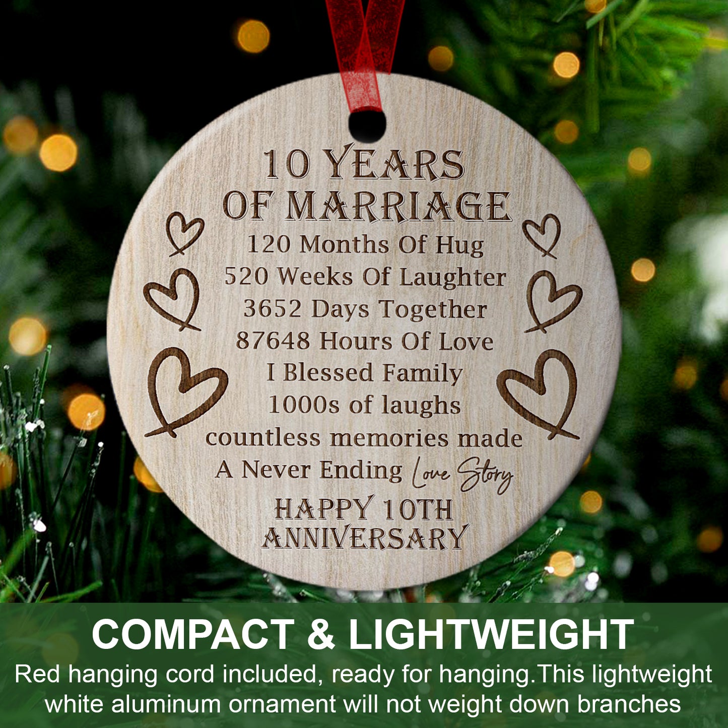 10 Years Of Marriage Anniversary Ornament 10th Wedding Anniversary Gift For Him Or Her - Aluminum Metal Ornament Funny Presents for Wife Or Husband