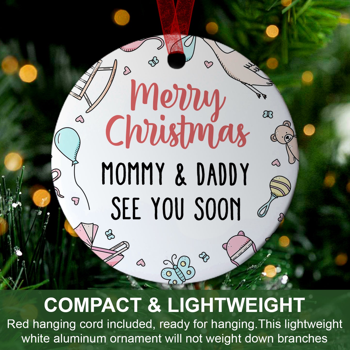 Baby Christmas Ornament Merry Christmas Mommy And Daddy Ornament Expecting Baby Gift For New Parents-Aluminum Metal Ornament