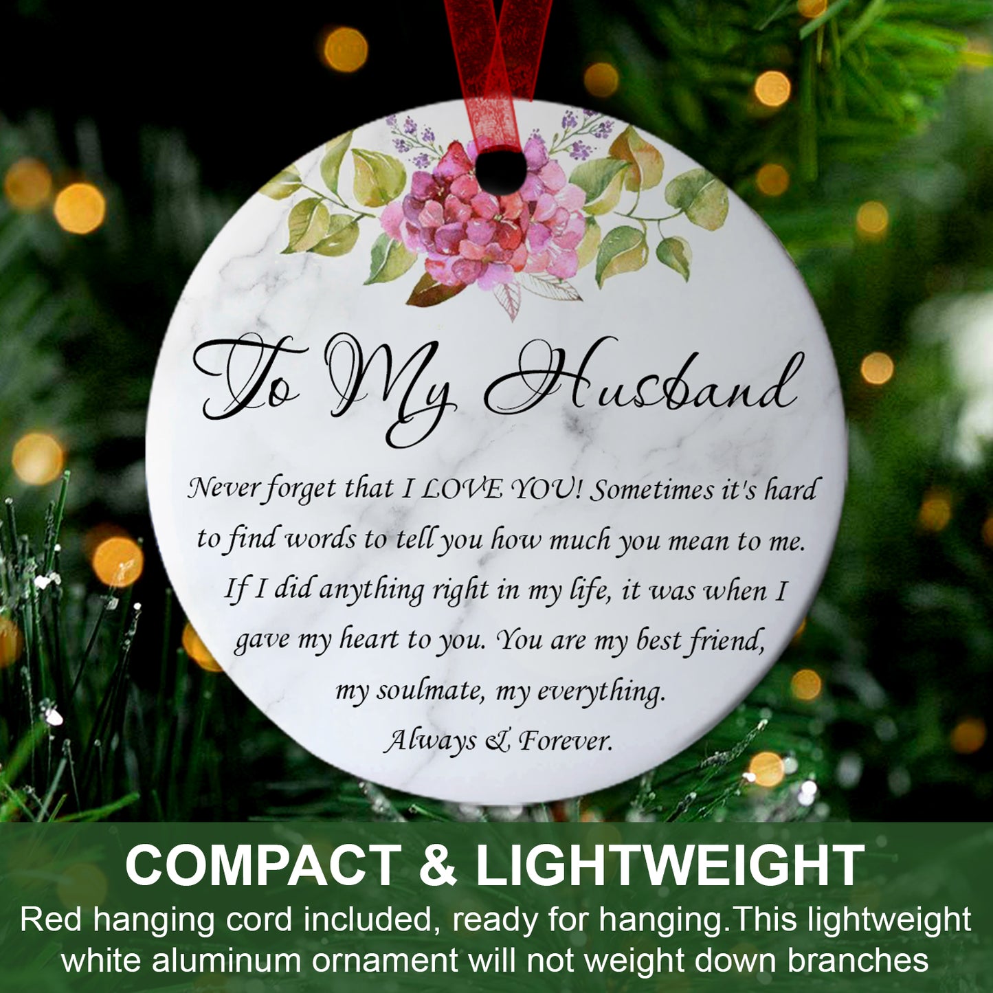 To My Husband Ornament Valentines Day Ornament- Gifts For Birthday Anniversary- Husband Gift From Wife, Valentines Gift For Him- Aluminum Metal Ornament With Ribbon