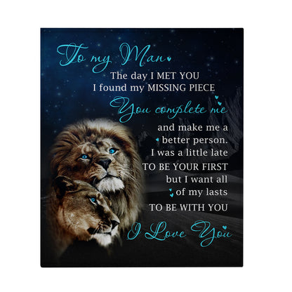 To My Man Blanket- Valentines Day Gifts For Him, Valentines Gift For Husband Boyfriend- Velveteen Plush Blanket- Gifts For Anniversary Birthday, Love Blanket From Wife Girlfriend