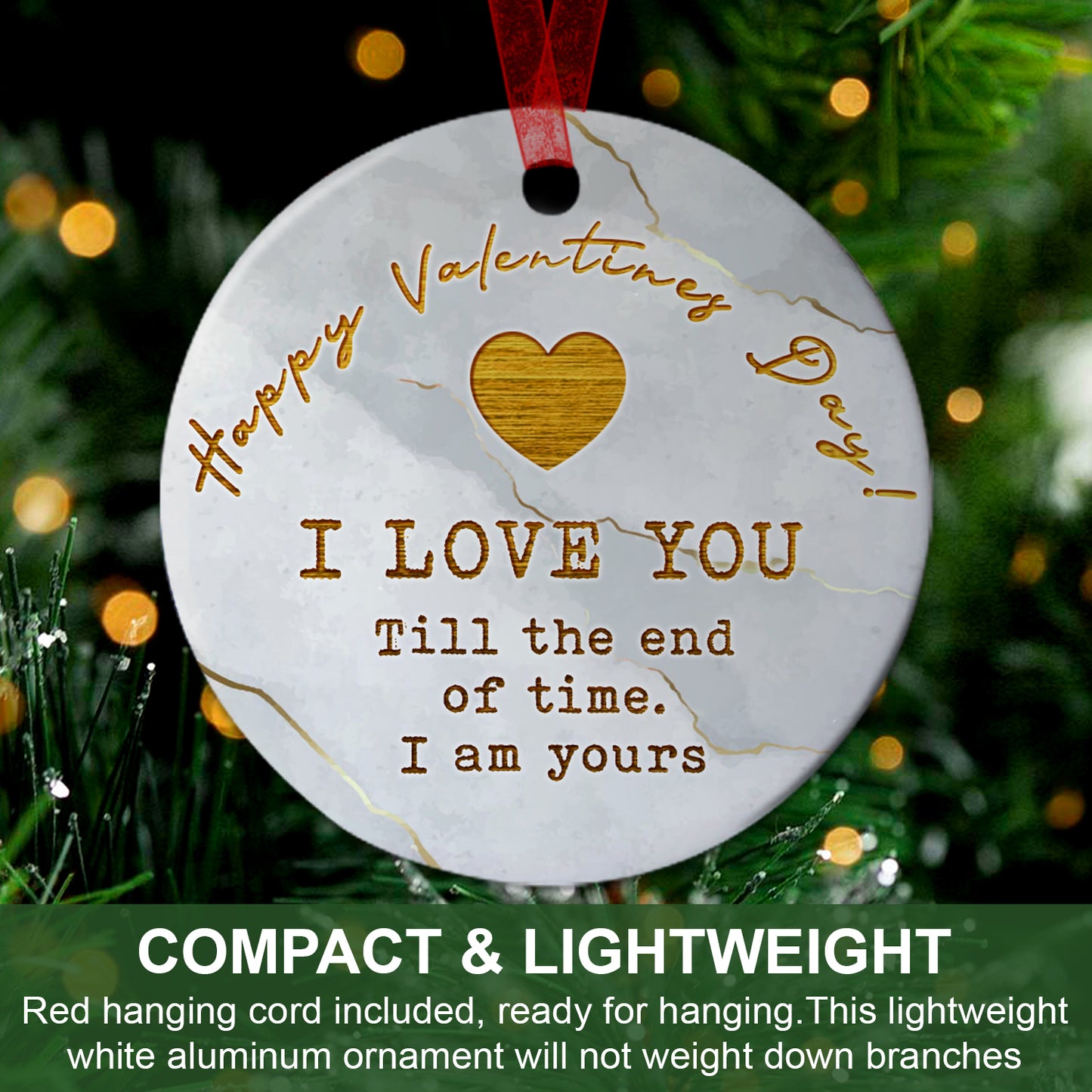 Love Ornament Happy Valentines Day Ornament- Gifts For Birthday Anniversary- Gift From Wife, Husband - Valentines Gift For Him Her- Aluminum Metal Ornament With Ribbon