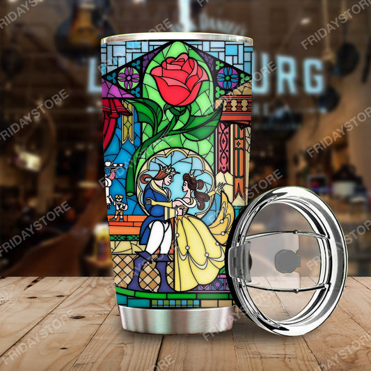 Unifinz DN Tumbler Beauty Princess And The Beast Stained Glass Tumbler Cup DN Beauty And The Beast Travel Mug 20oz 30oz 2022