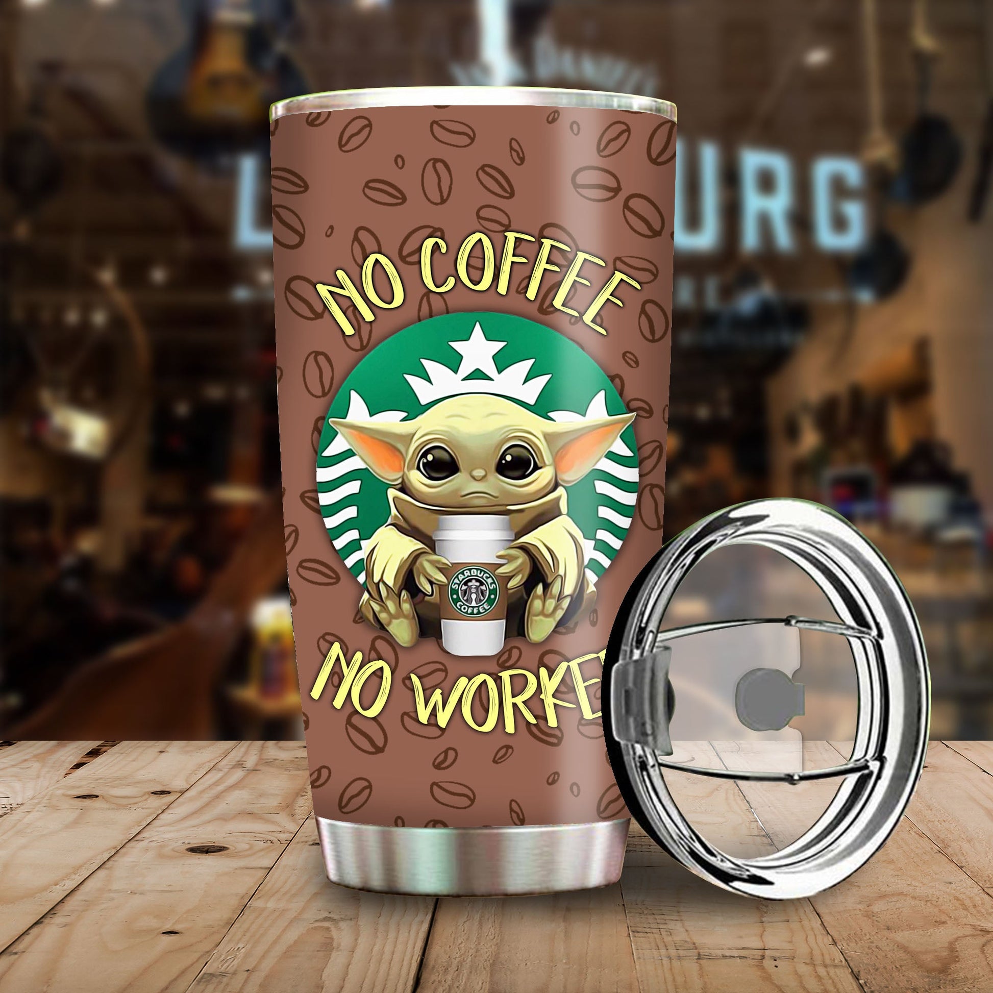 Unifinz SW Coffee Tumbler Cup Baby Yoda No Coffee No Workee The Mandalorian Tumbler 20 oz 30 oz SW Brown Tumbler SW Coffee Tumblers 2022