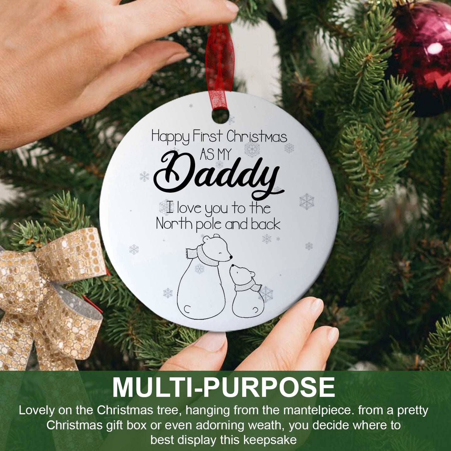 Happy First Christmas As My Daddy Ornament Daddy Polar Bear Ornament Baby Keepsake Gift For New Parents New Dad -Aluminum Metal Ornament