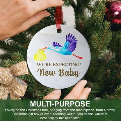 We're Expecting! New Baby Ornament Baby Coming Soon Ornament Expecting Baby Gift For New Parents-Aluminum Metal Ornament With Ribbon