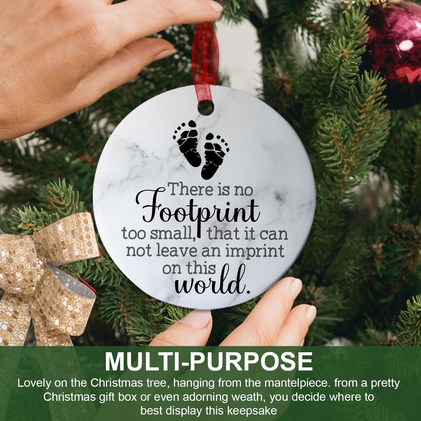 Baby Ornament Christmas These is No Footprint Miscarriage Ornament Sympathy Keepsake Gift For The Loss Of Baby-Aluminum Metal Ornament With Ribbon