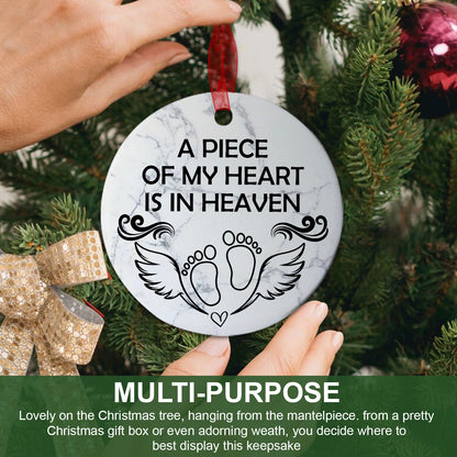 Miscarriage Ornament Christmas A Piece Of My Heart Is In Heaven Ornament Sympathy Keepsake Gift For The Loss Of Baby-Aluminum Metal Ornament With Ribbon