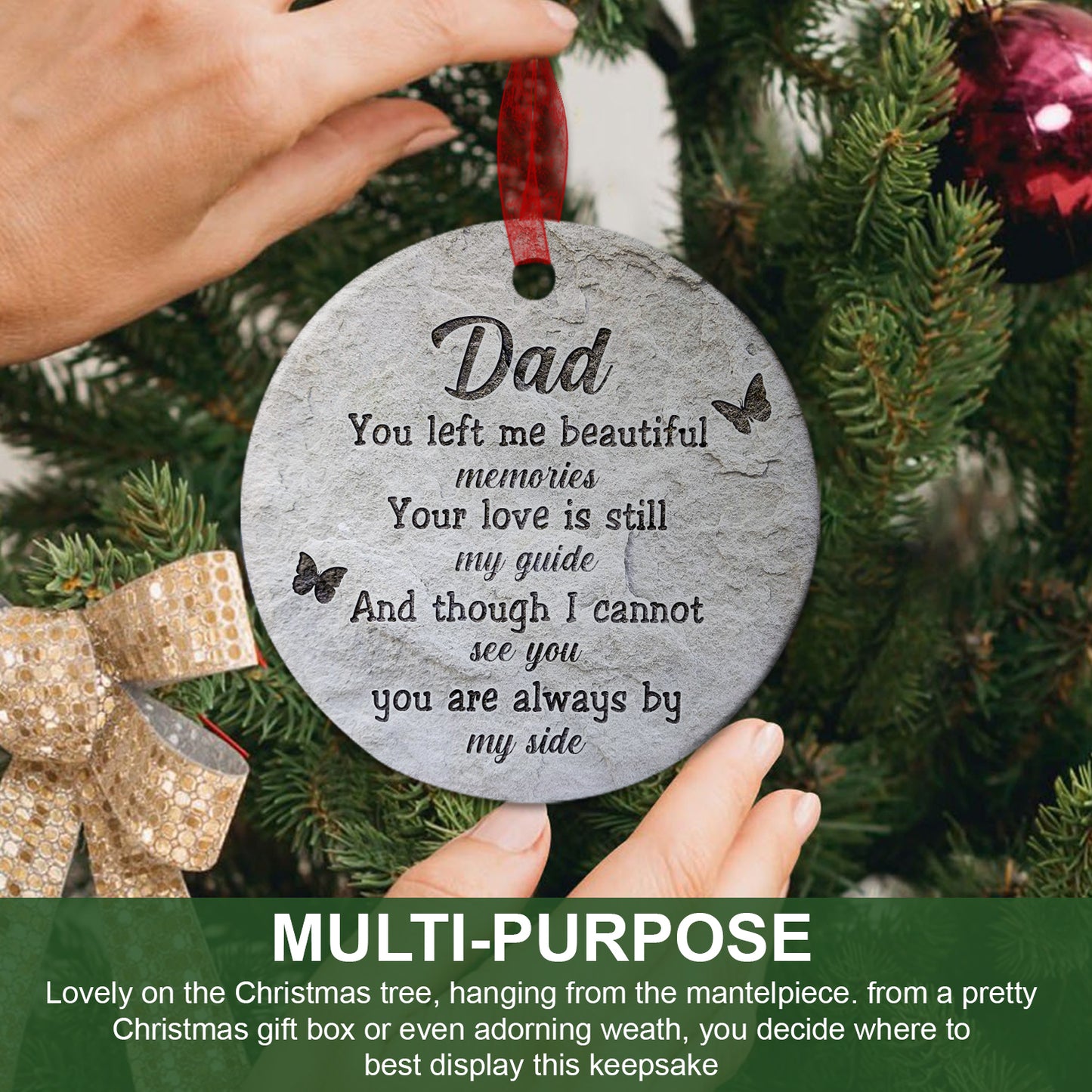 Dad Memorial Ornament Dad You Left Me Beautiful Memories Christmas Ornament Sympathy Keepsake Gift For The Loss Of Father-Aluminum Metal Ornament