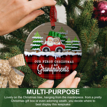 Our First Christmas As Grandparents Christmas Ornament Baby Keepsake Gift For Grandparents - Aluminum Metal Ornament- Buffalo Plaid Decorations Xmas