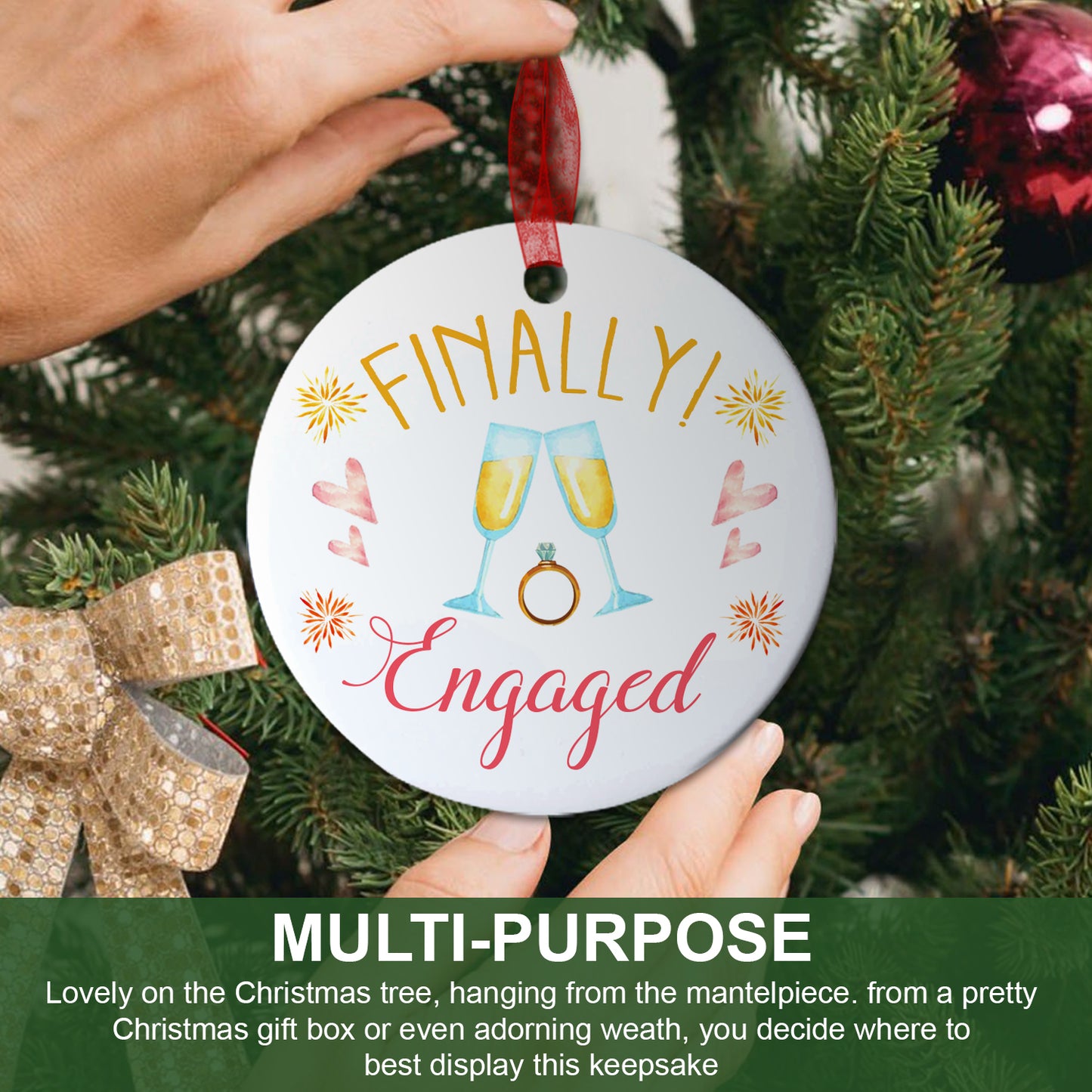 Finally Engaged Christmas Ornament Engagement Ornament Engagement Gift For Couple - Aluminum Metal Ornament With Ribbon Couple Christmas Keepsake