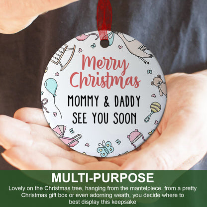 Baby Christmas Ornament Merry Christmas Mommy And Daddy Ornament Expecting Baby Gift For New Parents-Aluminum Metal Ornament