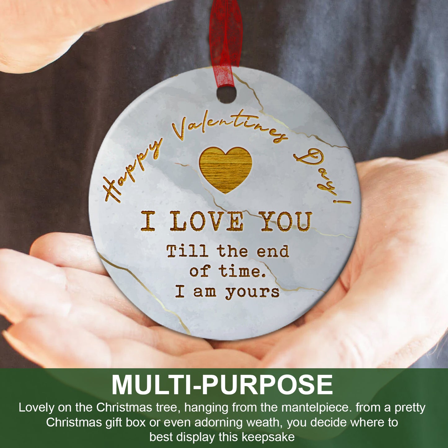 Love Ornament Happy Valentines Day Ornament- Gifts For Birthday Anniversary- Gift From Wife, Husband - Valentines Gift For Him Her- Aluminum Metal Ornament With Ribbon