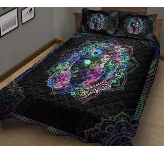 TNBC Bedding Set Jack And Sally Mandala Pattern Duvet Covers Black Unique Gift