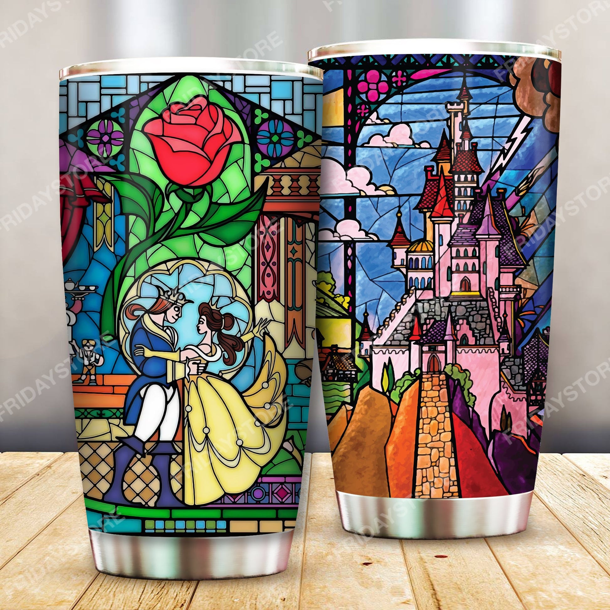 Unifinz DN Tumbler Beauty Princess And The Beast Stained Glass Tumbler Cup DN Beauty And The Beast Travel Mug 20oz 30oz 2023