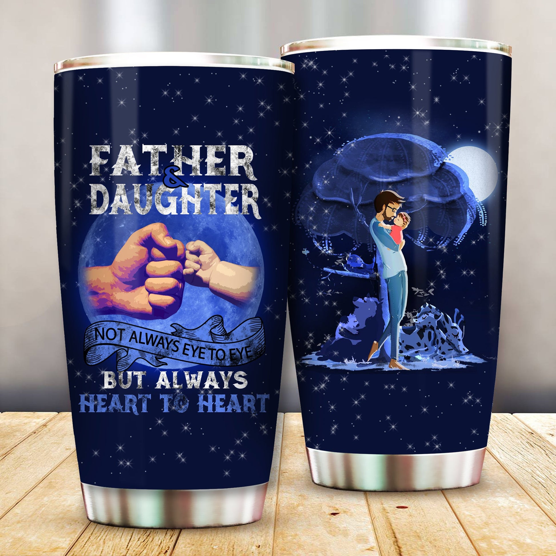 Unifinz Family Tumbler Father & Daughter Always Heart To Heart Tumbler Cup Amazing Father Travel Mug 2022
