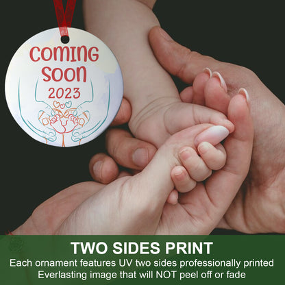 2023 Coming Soon Christmas Ornament Baby On The Way Ornament Expecting Baby Gift For New Parents-Aluminum Metal Ornament