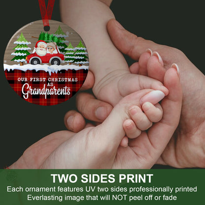 Our First Christmas As Grandparents Christmas Ornament Baby Keepsake Gift For Grandparents - Aluminum Metal Ornament- Buffalo Plaid Decorations Xmas