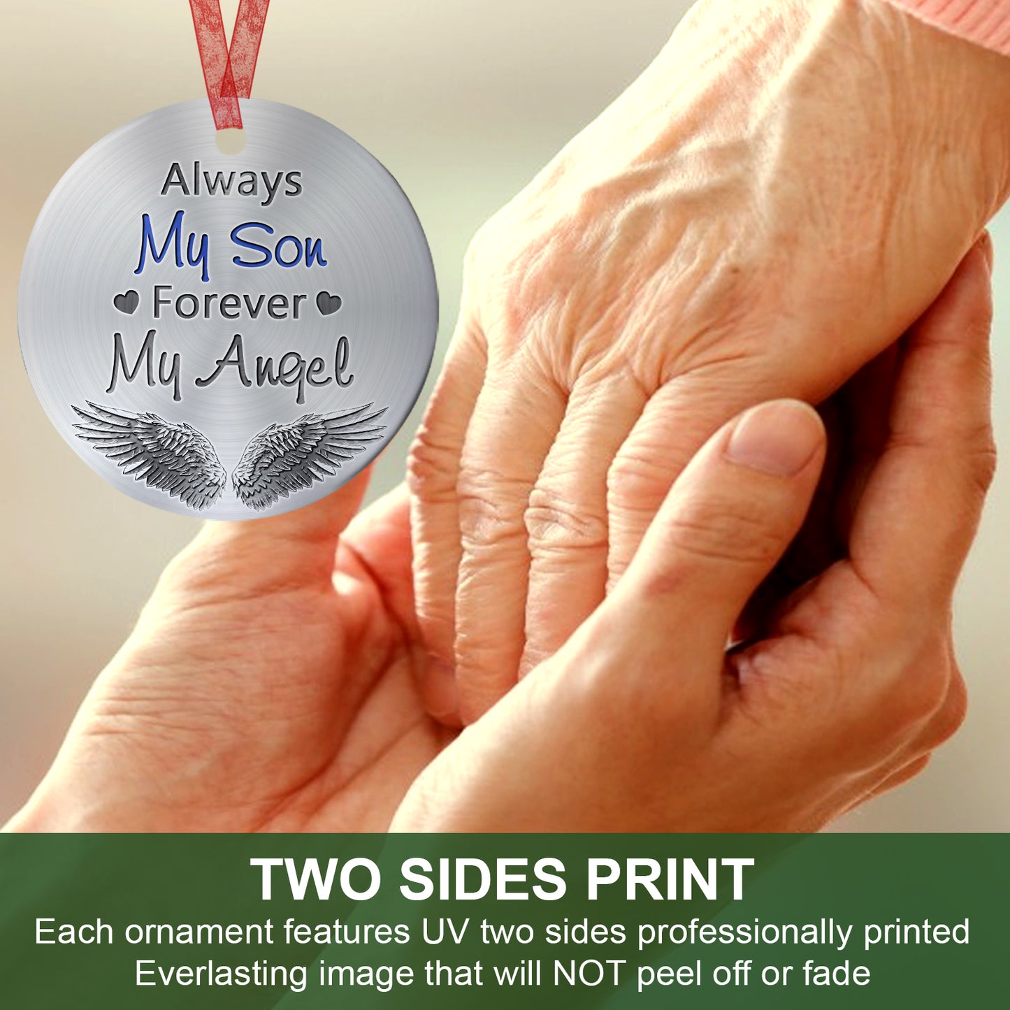 Son Ornament Always My Son Forever My Angel Ornament Sympathy Gift For Loss Of Son- Aluminum Metal Ornament- Memorial Gift For Mom Dad