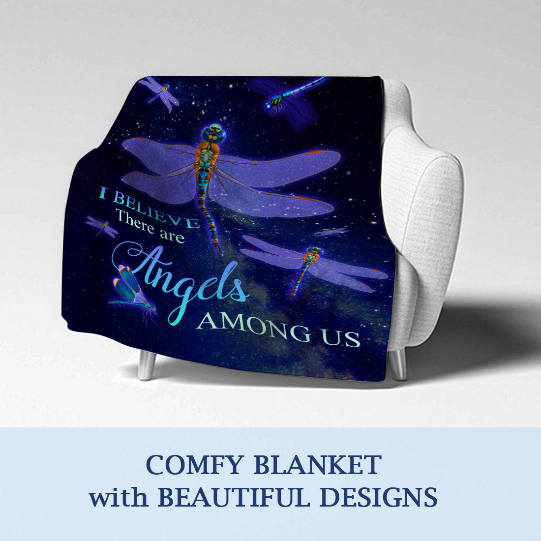 Bereavement Gifts- I Believe There Are Angels Among Us  Memorial Blanket- Dragonfly Blanket, Keepsake Gifts For Loss Of Loved One - Velveteen Plush Blanket