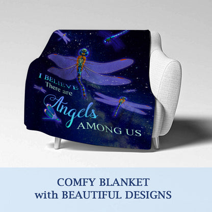 Bereavement Gifts- I Believe There Are Angels Among Us  Memorial Blanket- Dragonfly Blanket, Keepsake Gifts For Loss Of Loved One - Velveteen Plush Blanket