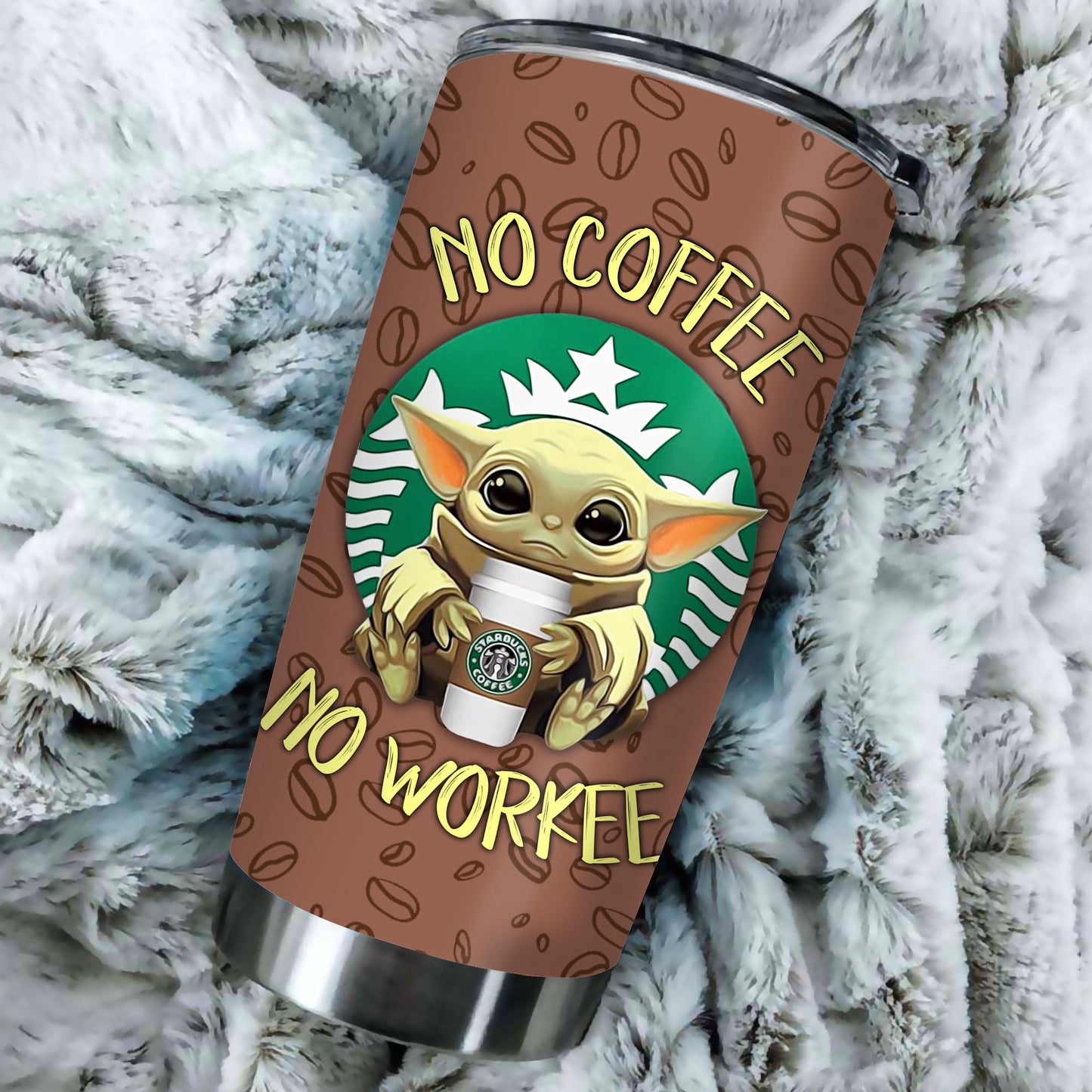 Unifinz SW Coffee Tumbler Cup Baby Yoda No Coffee No Workee The Mandalorian Tumbler 20 oz 30 oz SW Brown Tumbler SW Coffee Tumblers 2024
