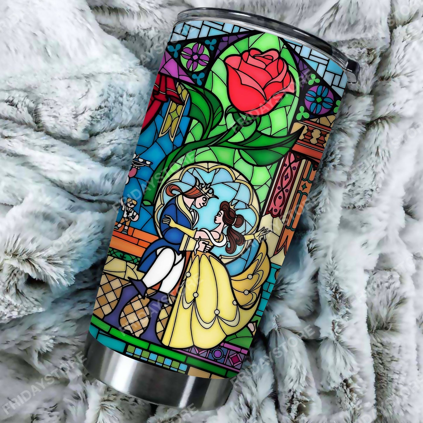 Unifinz DN Tumbler Beauty Princess And The Beast Stained Glass Tumbler Cup DN Beauty And The Beast Travel Mug 20oz 30oz 2024
