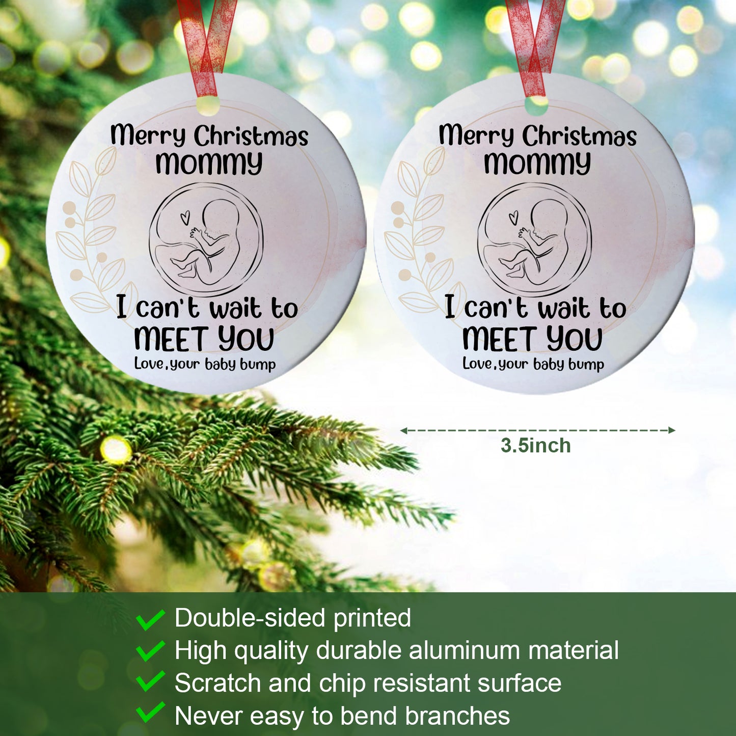 Merry Christmas Mommy Ornament I Can't Wait To Meet You Ornament Baby Keepsake Gift For New Parents New Mom - Aluminum Metal Ornament