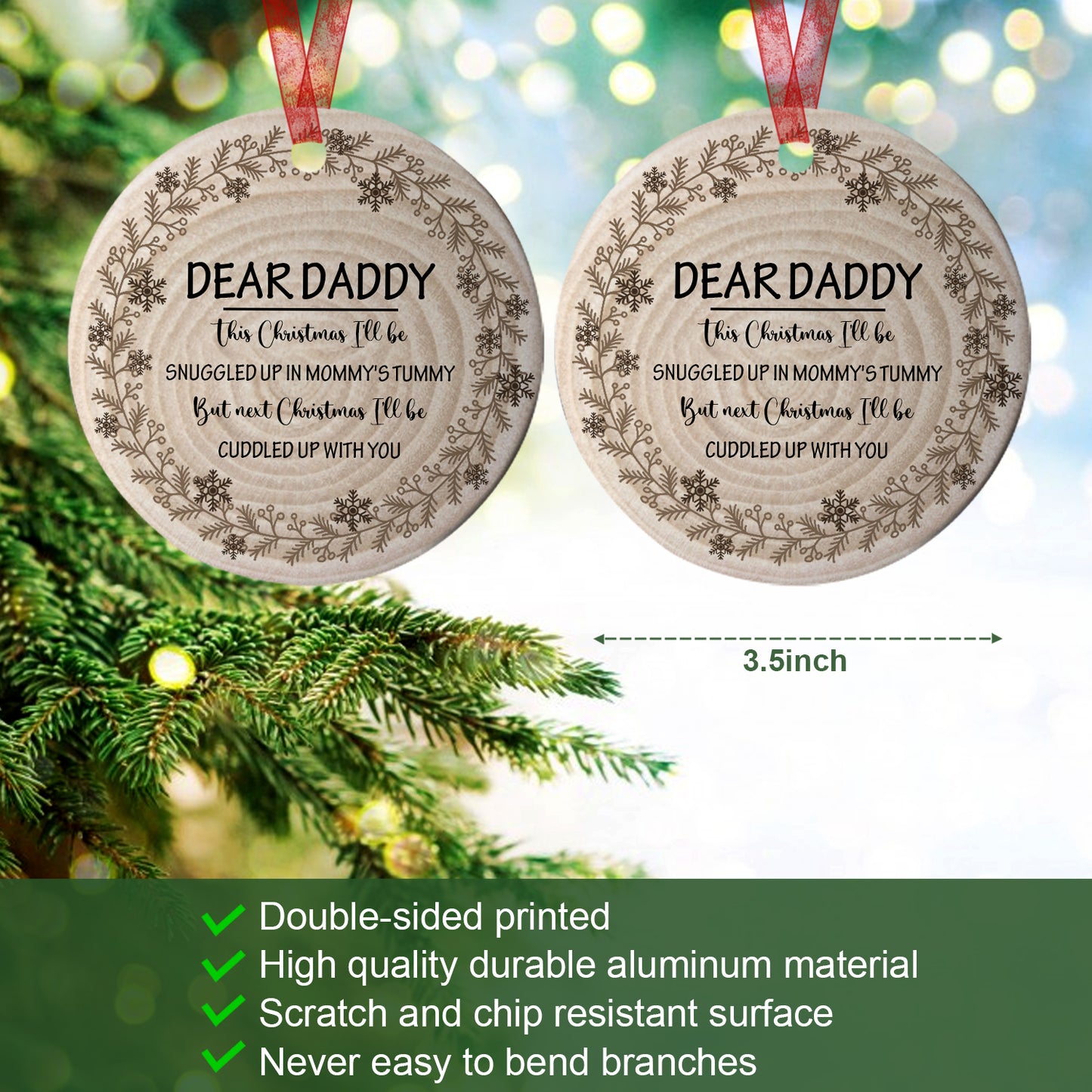 First Christmas Ornament Dear Daddy Ornament Baby Keepsake Gift For New Parents New Dad -Aluminum Metal Ornament With Ribbon