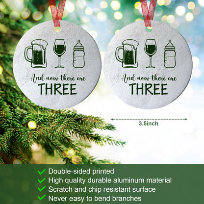 Baby's First Christmas Ornament And Now There Are Three Ornament Baby Keepsake Gift For New Parents -Aluminum Metal Ornament